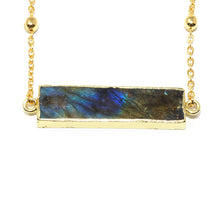 Load image into Gallery viewer, Modern Labradorite Bar Horizontal Pendant Choker 14&quot; + 2&quot; Gold Necklace