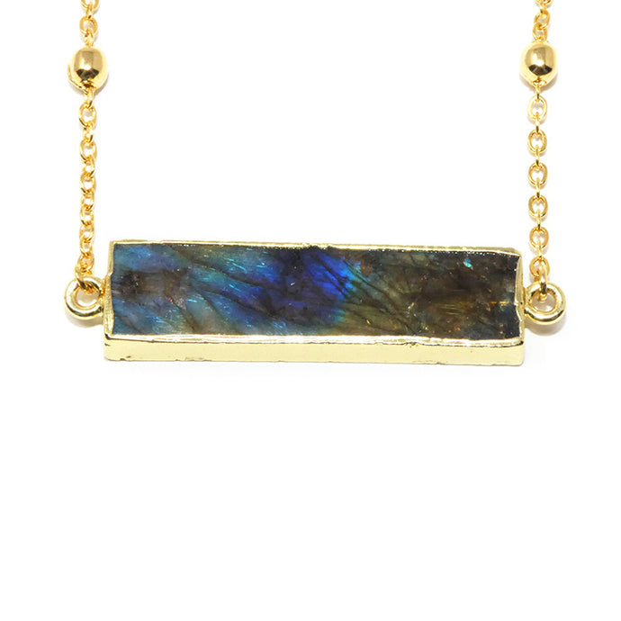 Last 1! Modern Labradorite Bar Horizontal Pendant Choker 14