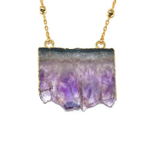 Load image into Gallery viewer, Queen Amethyst Sliced Geode Pendant 18” Gold Necklace