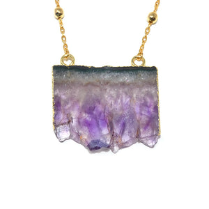 Queen Amethyst Sliced Geode Pendant 18” Gold Necklace