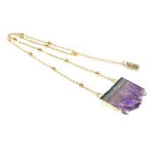 Load image into Gallery viewer, Queen Amethyst Sliced Geode Pendant 18” Gold Necklace