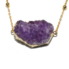 Load image into Gallery viewer, Queen Amethyst Raw Gold Dipped Geode Pendant 18” Gold Necklace