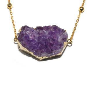 Queen Amethyst Raw Gold Dipped Geode Pendant 18” Gold Necklace