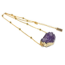 Load image into Gallery viewer, Queen Amethyst Raw Gold Dipped Geode Pendant 18” Gold Necklace