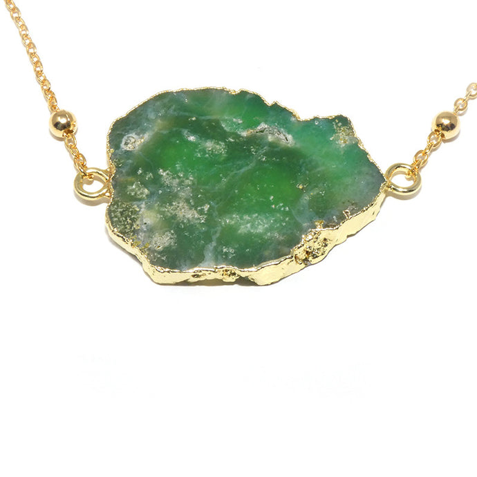 Joie De Vivre Vibrant Chrysoprase Slice Pendant 14” + 2” Gold Necklace