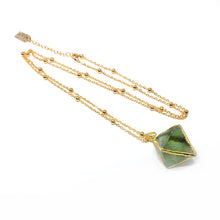 Load image into Gallery viewer, Harmonizing Fluorite Natural Cube Pyramid Pendant 30” Gold Necklace