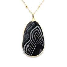 Load image into Gallery viewer, Inner Strength Black Lace Agate Thick Slice Pendant 30” Gold Necklace