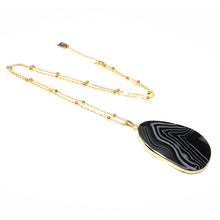 Load image into Gallery viewer, Inner Strength Black Lace Agate Thick Slice Pendant 30” Gold Necklace