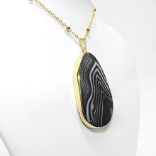 Load image into Gallery viewer, Inner Strength Black Lace Agate Thick Slice Pendant 30” Gold Necklace