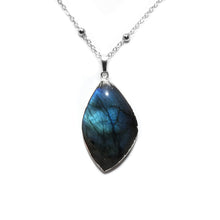 Load image into Gallery viewer, Dancing Wave Free-form Labradorite Pendant 30” White Gold Dip Edges Necklace