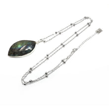 Load image into Gallery viewer, Dancing Wave Free-form Labradorite Pendant 30” White Gold Dip Edges Necklace