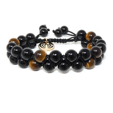 Load image into Gallery viewer, Black Onyx &amp; Tigers Eye Protection &amp; Abundance Double Adjustable Wrap  8mm Bead Bracelet