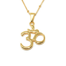 Load image into Gallery viewer, Ohm Om Enlightenment &amp; Presence Charm Buddhism Pendant 18” Gold Buddist Necklace