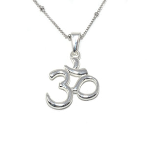 Ohm Om Enlightenment & Presence Charm Buddhism Pendant 18” White Gold Buddist Necklace