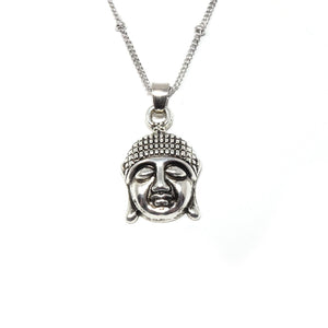 Buddha Enlightenment & Presence Charm Buddhism Pendant 18” White Gold Buddist Necklace