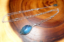 Load image into Gallery viewer, Dancing Wave Free-form Labradorite Pendant 30” White Gold Dip Edges Necklace