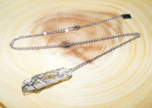 Tree of Life Crystal Clear Quartz Wire Wrapped Raw Pendant 30” White Gold Necklace