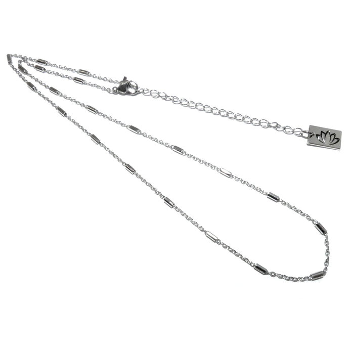 Stainless Steel with White Gold Vermeil Modern Bar Bead Cable Chain