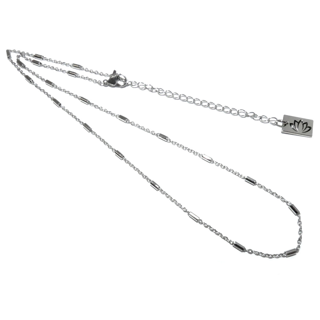 Stainless Steel with White Gold Vermeil Modern Bar Bead Cable Chain
