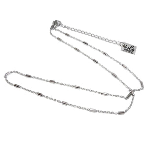 Stainless Steel with White Gold Vermeil Modern Bar Bead Cable Chain
