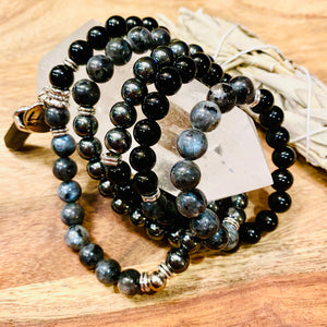 Limited Triple Power Grounding & Stress Reliever Black Onyx Hematite Labradorite 108 Mala Necklace Bracelet