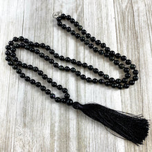Load image into Gallery viewer, Limited Edition Rainbow Obsidian Discovery &amp; Healing 108 Hand Knotted Mala with Tassel Necklace