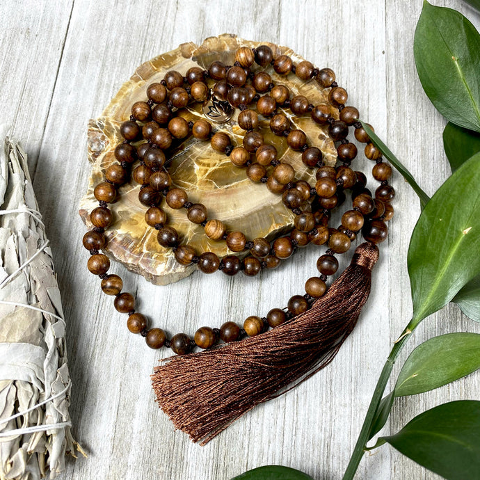 Rosewood Spirituality & Compassion 108 Hand Knotted Mala with Tassel Necklace