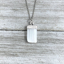 Load image into Gallery viewer, Selenite Minimalist Angelic Guidance Pendant 14” + 2&quot; White Gold Necklace