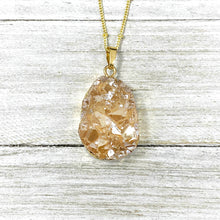 Load image into Gallery viewer, Sparkling Champagne Aura Quartz Druzy XL Gemstone Pendant 18&quot; Gold Necklace