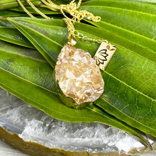 Load image into Gallery viewer, Sparkling Champagne Aura Quartz Druzy XL Gemstone Pendant 18&quot; Gold Necklace