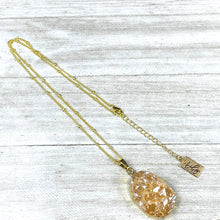 Load image into Gallery viewer, Sparkling Champagne Aura Quartz Druzy XL Gemstone Pendant 18&quot; Gold Necklace