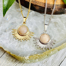 Load image into Gallery viewer, NEW STONE! Sunstone Ray of Light Sunburst Confidence Sun Pendant 18” Gold Necklace