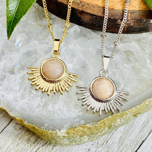 NEW STONE! Sunstone Ray of Light Sunburst Confidence Sun Pendant 18” Gold Necklace