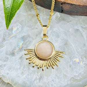 NEW STONE! Sunstone Ray of Light Sunburst Confidence Sun Pendant 18” Gold Necklace