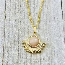 Load image into Gallery viewer, NEW STONE! Sunstone Ray of Light Sunburst Confidence Sun Pendant 18” Gold Necklace