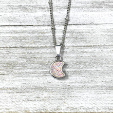 Load image into Gallery viewer, Sweet Mini Moon Aura Quartz Druzy Gemstone Minimalist Pendant 14” + 2” White Gold Necklace