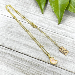 Sweet Mini Moon Aura Quartz Druzy Gemstone Minimalist Pendant 14” + 2” Gold Necklace