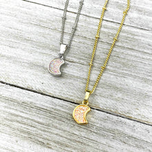 Load image into Gallery viewer, Sweet Mini Moon Aura Quartz Druzy Gemstone Minimalist Pendant 14” + 2” Gold Necklace