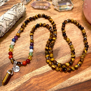 Limited Edition Chakra Rainbow 🌈 Balancing Tigers Eye Willpower 108 Mala Necklace Bracelet