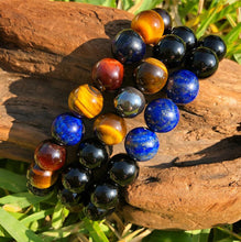 Load image into Gallery viewer, Limited Edition Triple Power Red Tigers Eye Blue Tigers Eye and Yellow Tigers Eye 10mm Stretch Bracelet
