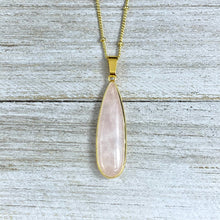 Load image into Gallery viewer, Rose Quartz Long Teardrop All Love Crystal Pendant 18” Gold Necklace