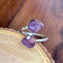 Load image into Gallery viewer, Amethyst Faceted Teardrop Energetic Queen &amp; Manifestation Adjustable White Gold Ring