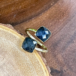 Labradorite Faceted Diamond Inner Magic Gold Ring