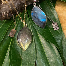 Load image into Gallery viewer, Dancing Wave Free-form Labradorite Pendant 30” 24k Gold Dip Edges Necklace
