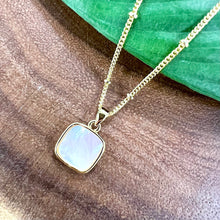 Load image into Gallery viewer, Mother of Pearl Peacefulness Square Shell Pendant 18” Gold Necklace