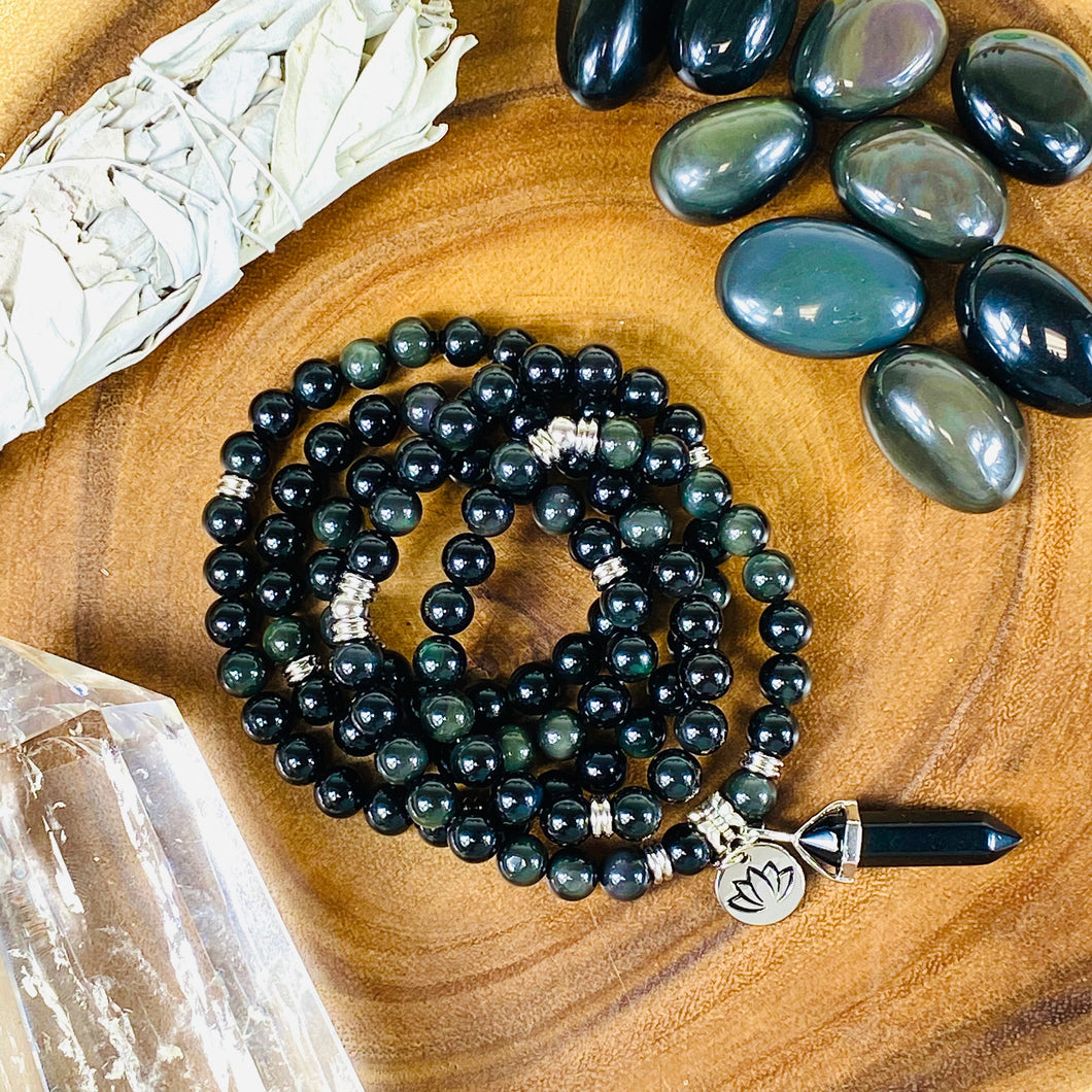 Rainbow Obsidian Discovery Healing 108 Mala Necklace Bracelet