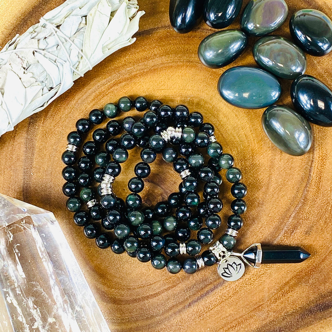 Rainbow Obsidian Discovery & Healing 108 Mala Necklace Bracelet