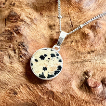 Load image into Gallery viewer, NEW STONE! Dalmatian Jasper Inner Child Joy Thick Circle Pendant 18&quot; White Gold Necklace