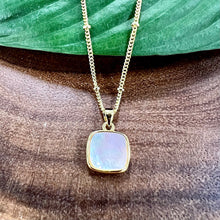 Load image into Gallery viewer, Mother of Pearl Peacefulness Square Shell Pendant 18” Gold Necklace
