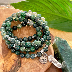 Moss Agate Mother Gaia Growth & Abundance 108 Mala Necklace Bracelet